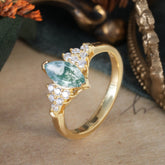 1CT Marquise Cut Moss Agate Cluster Engagement Anniversary Ring